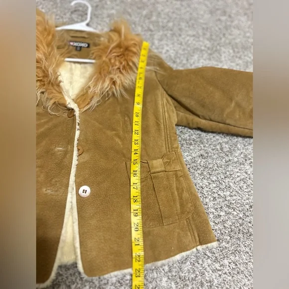 Vintage XOXO Leather Jacket Fur Collar Lined Women's Size XL Tan  Y2K 90s - Picture 9 of 13
